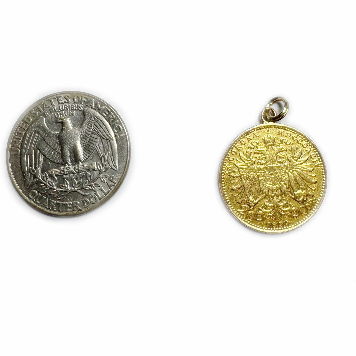 Antique 21k Solid Gold Austro-Hungarian 20 Corona Charm, 21 ct Coin Pendant, Austria  1894 Gold Coin Charm, Gold 6.9 grams