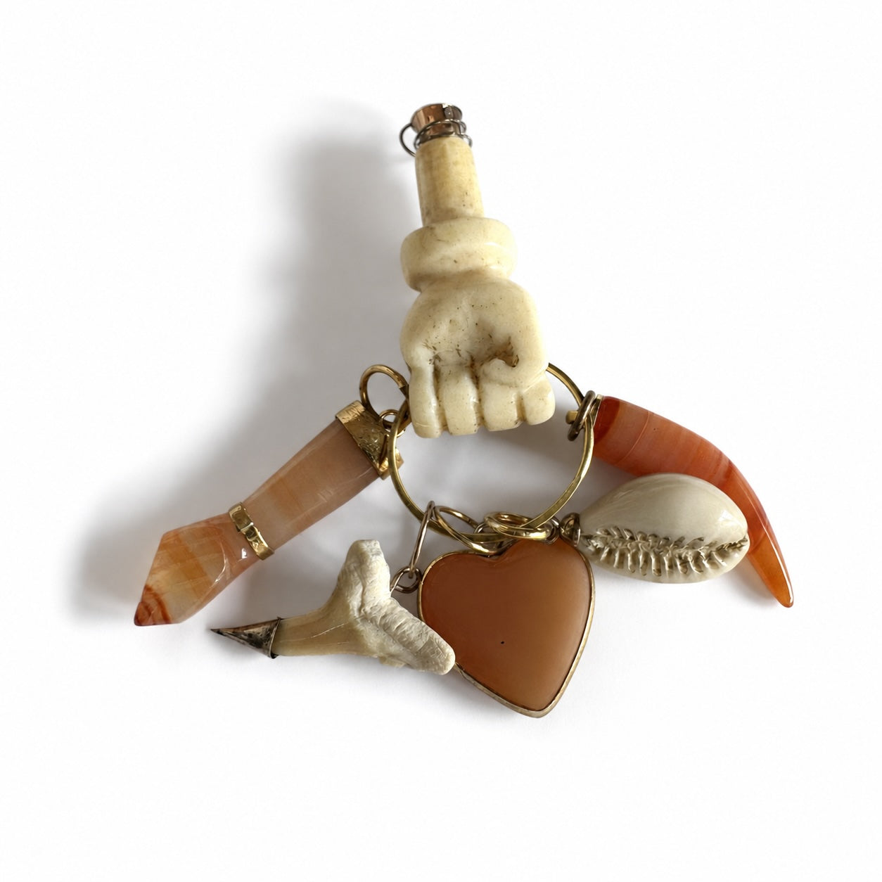 Vintage Bone Figa Talisman Pendant, Carnelian, Agate Pendant, Fist, Figa Charm, Cowrie Shel, Mano Fico, Amulet