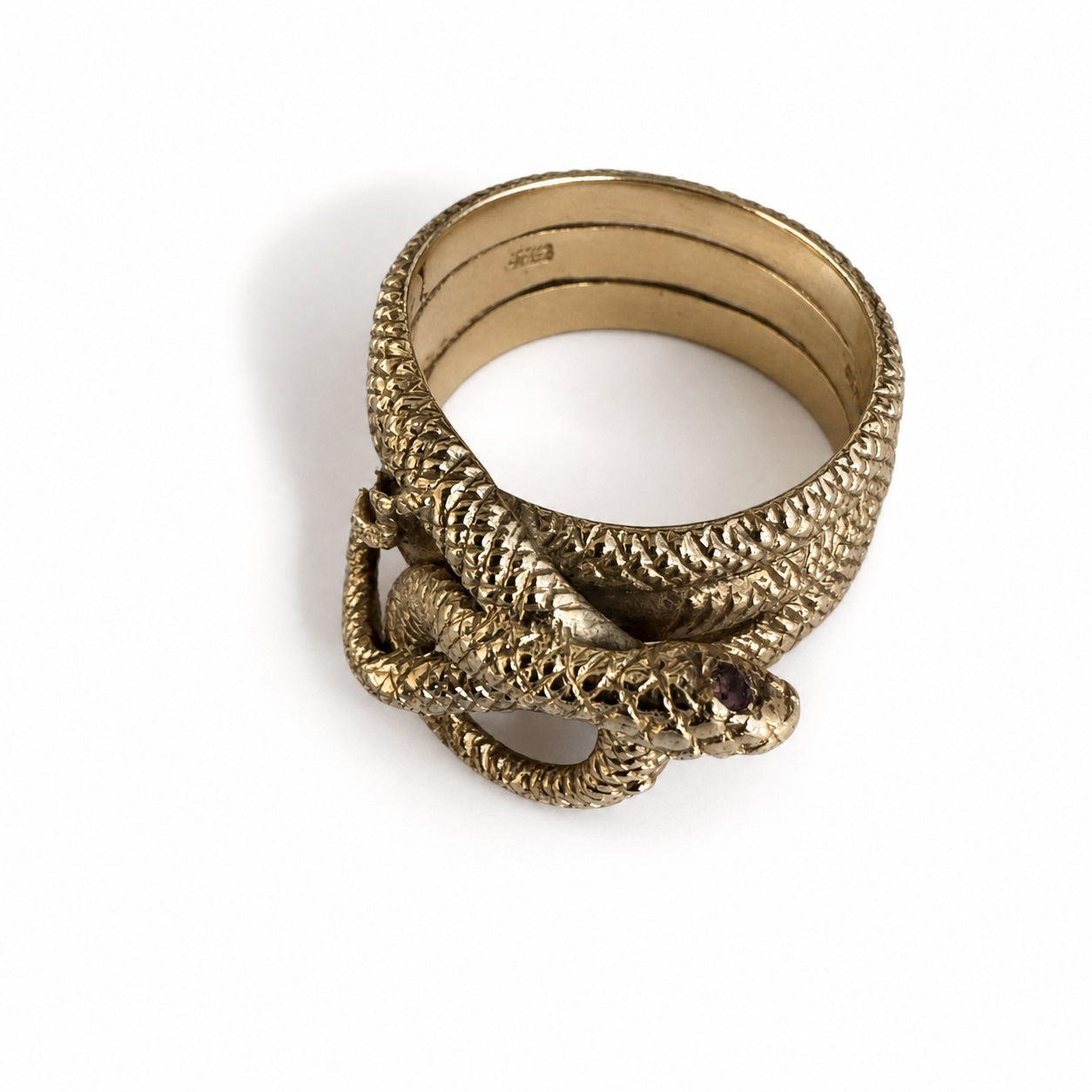Vintage 9K Gold Snake Ring with Rubellite Eyes, 1969, Hallmarked, Viper Ring, Snake Jewelry, Cobra Jewellery, Statement Ring
