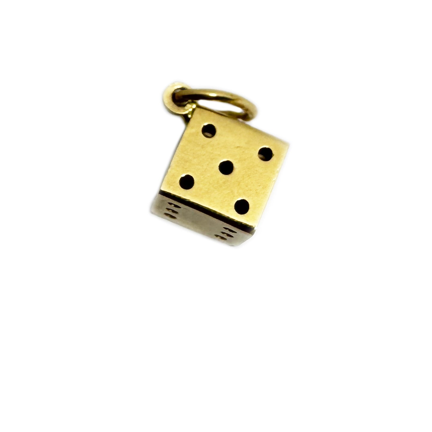 Vintage 18k Gold Dice Charm Pendant, Lucky Gambling Amulet, Cube, Retro Good Luck
