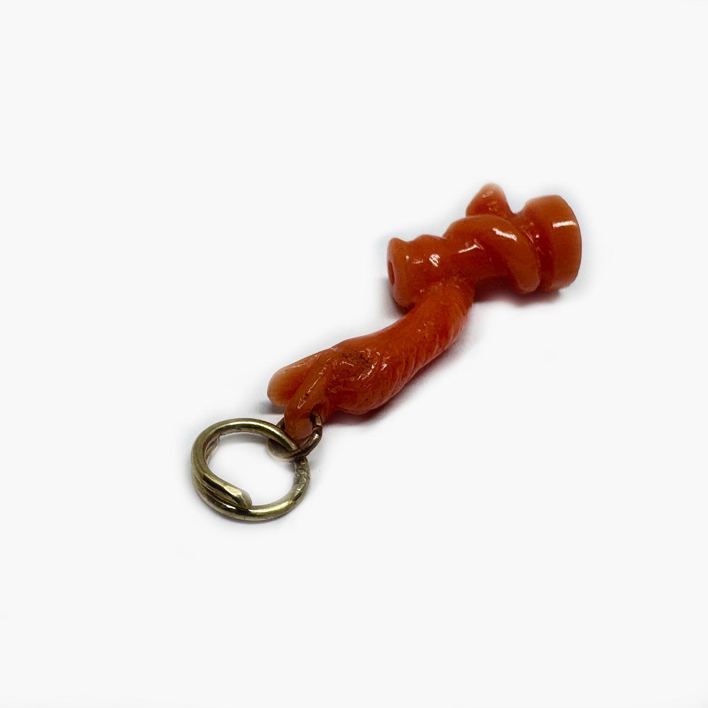 Antique Mediterranean 9k Gold Coral Serpent Pendant, 9ct Gold Talisman Charm, Carved Coral Mythical Creature, Protective Amulet