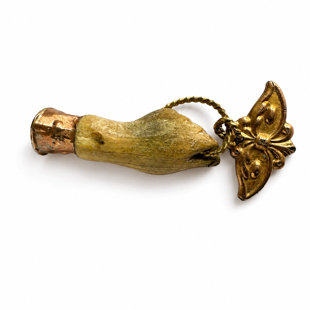 Antique Bone Figa Hand Pendant, Victorian Mano Fico Charm, Ex Voto Eye Charm, Folk Amulet, Evil Eye Protection, Lucky Talisman