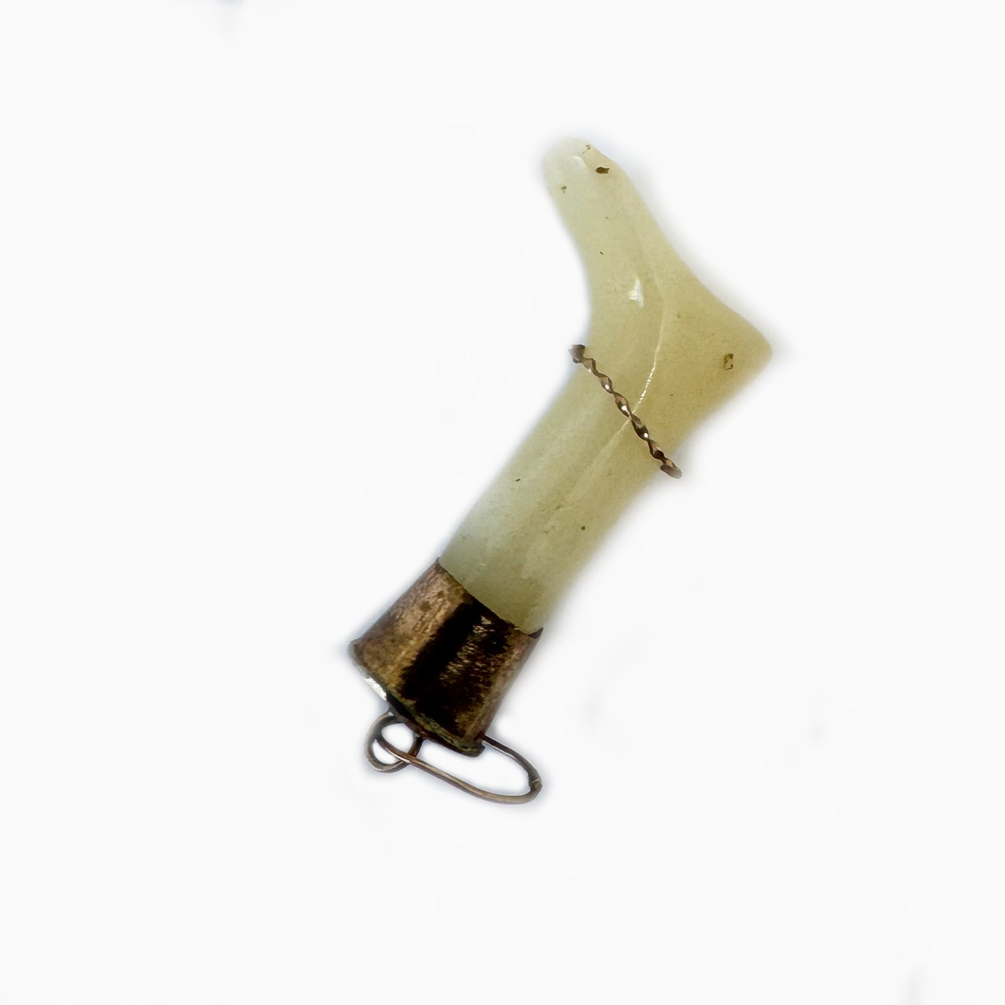 Vintage 1950s Leg Pendant, Resin Ex Voto Foot Charm with Gold-Plated Mount, Anatomical Amulet, Folk Talisman