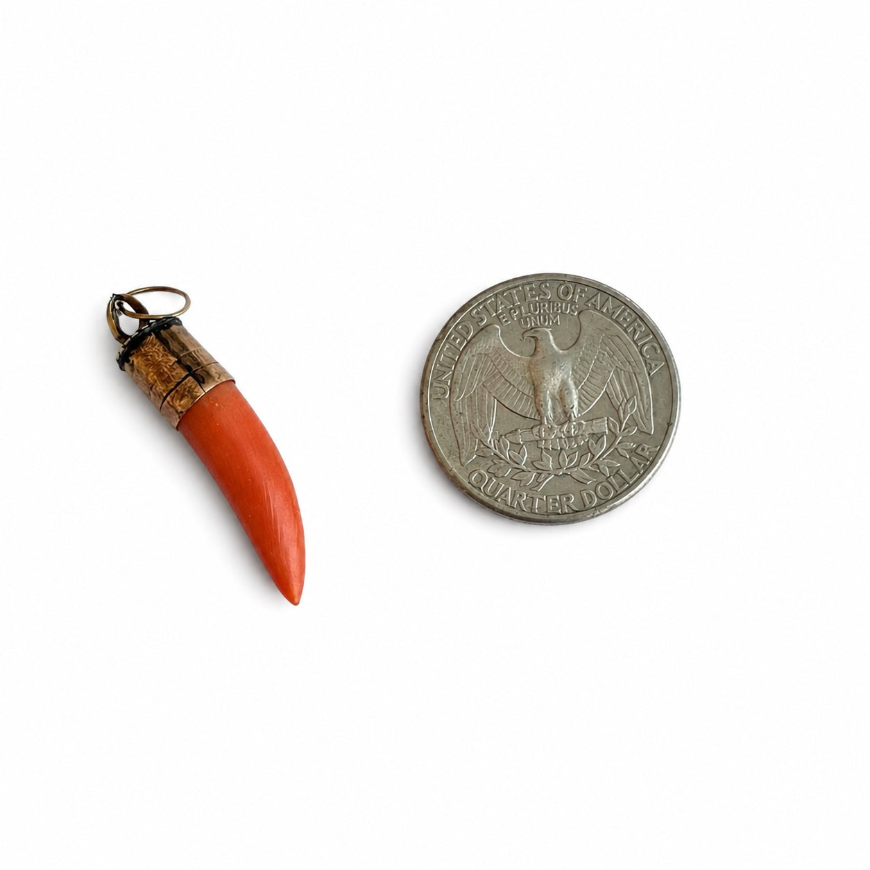 Antique Italian Coral Cornicello Pendant 9k Gold Mediterranean Coral Horn Charm Victorian Talisman, Evil Eye Lucky Charm