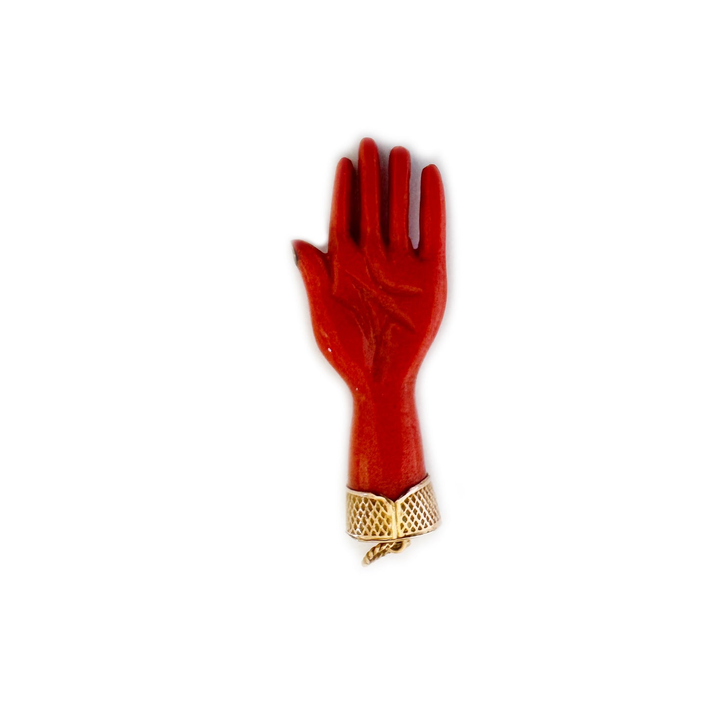 Antique 9k Gold Coral Celluloid Hand Charm, 1930s Hand Pendant, 9 ct Gold, Hand Jewelry, Antique Lucky Charm, Hand Charm, Figa Charm