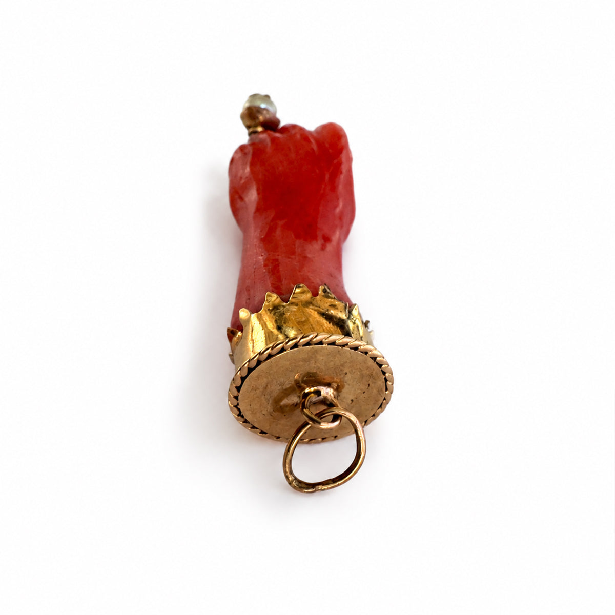 Antique Victorian 18k Gold Coral Figa Hand Pendant, 18 ct Gold & Coral Mano Fico Amulet, Lucky Talisman, Evil Eye Protection, Figa Charm