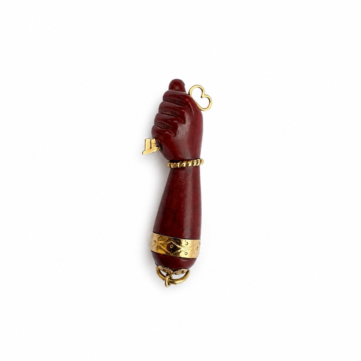 Vintage 16k Gold Resin Figa, 16 ct Gold Burgundy 1950's Bakelite, Amulet, Figa Charm, Pendant, Mano Fico, Evil Eye, Freedom, Lucky Charm