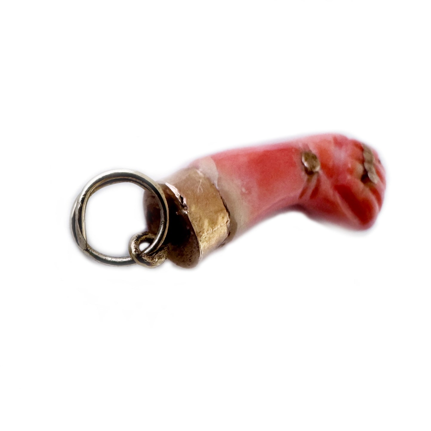 Antique 14k Gold Coral Figa Charm, Victorian Mediterranean Coral Mano Fico, 14ct Gold Lucky Hand Pendant, Evil Eye Protection Amulet