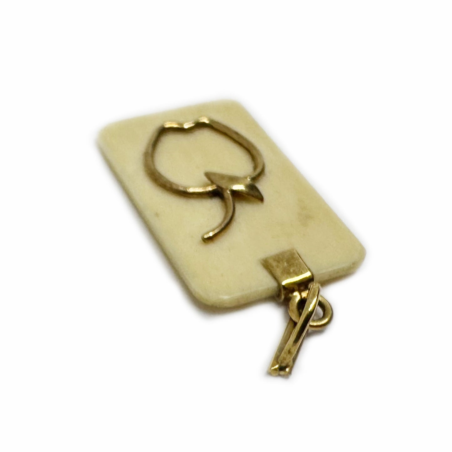 Vintage 18k Gold Bone Pendant, Apple Charm, 1950s Handcrafted Amulet, Good Luck Jewellery, Fruit of Sin