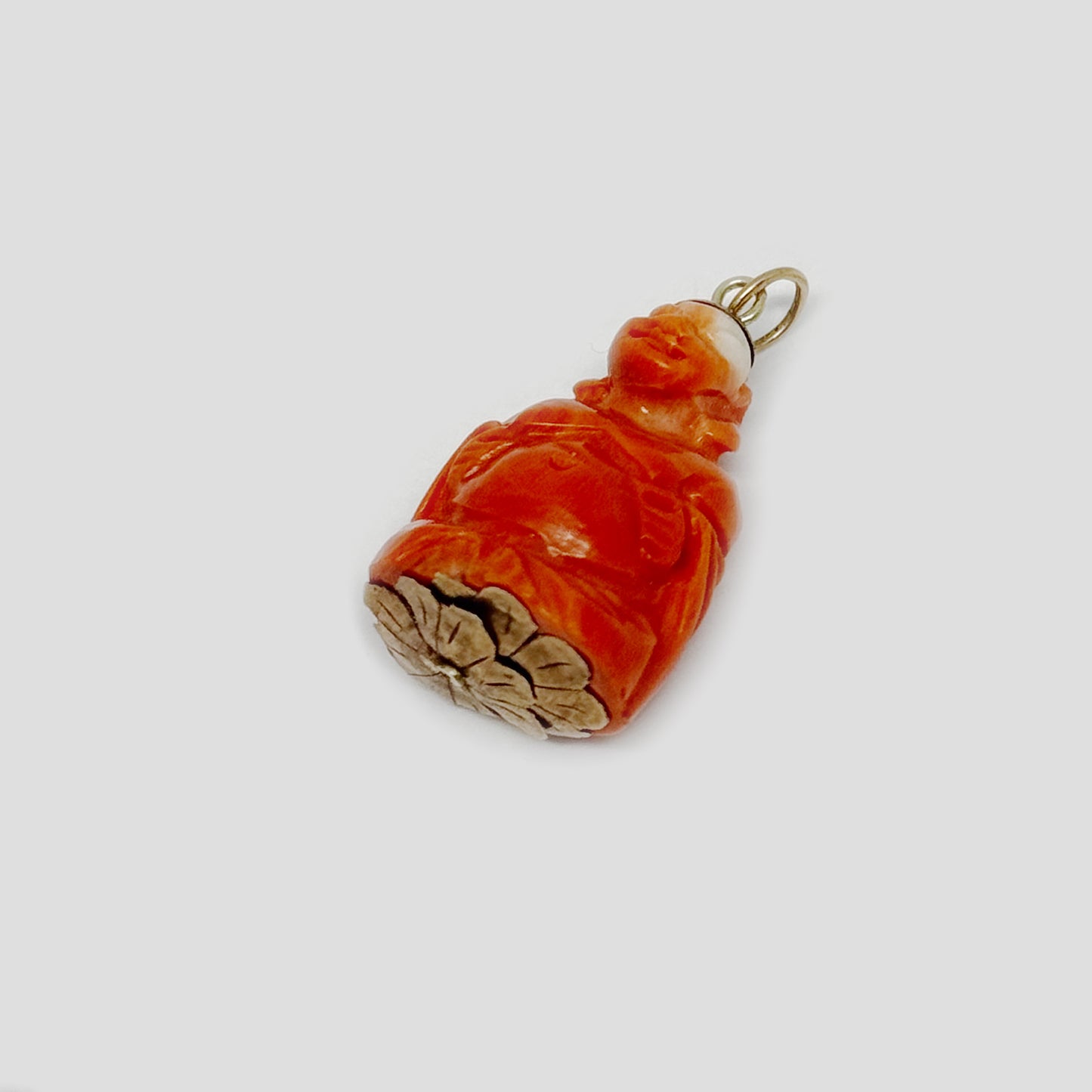 Vintage 9k Gold Coral Buddha, Carved Coral Buddha 1950s Charm, 9 ct Gold Hand Carved Salmon Coral Buddha Pendant, Midcentury Coral Charm