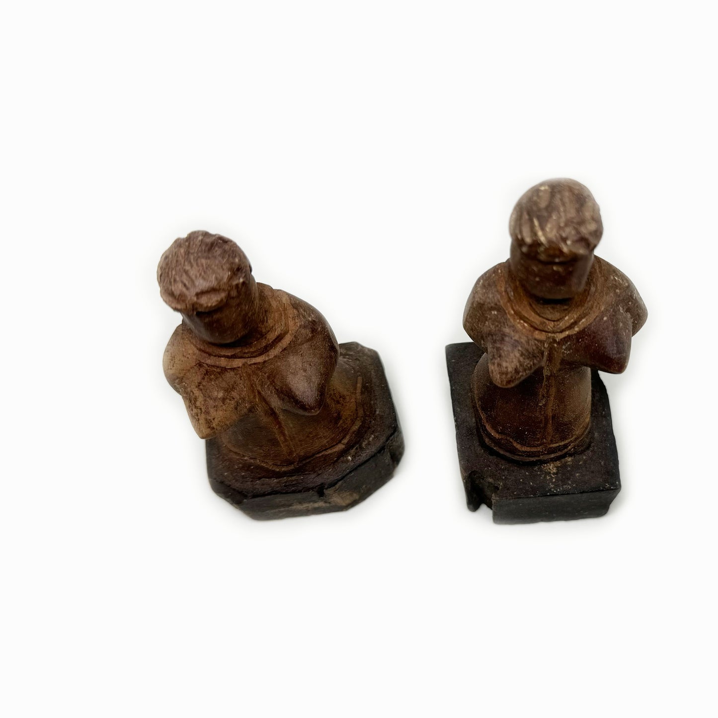 Antique Folk Art Wooden Sculptures, 19th Century Handcrafted Woman Doll Figures, Victorian Wood Carving Pair of Statuette Primitive Wood Art