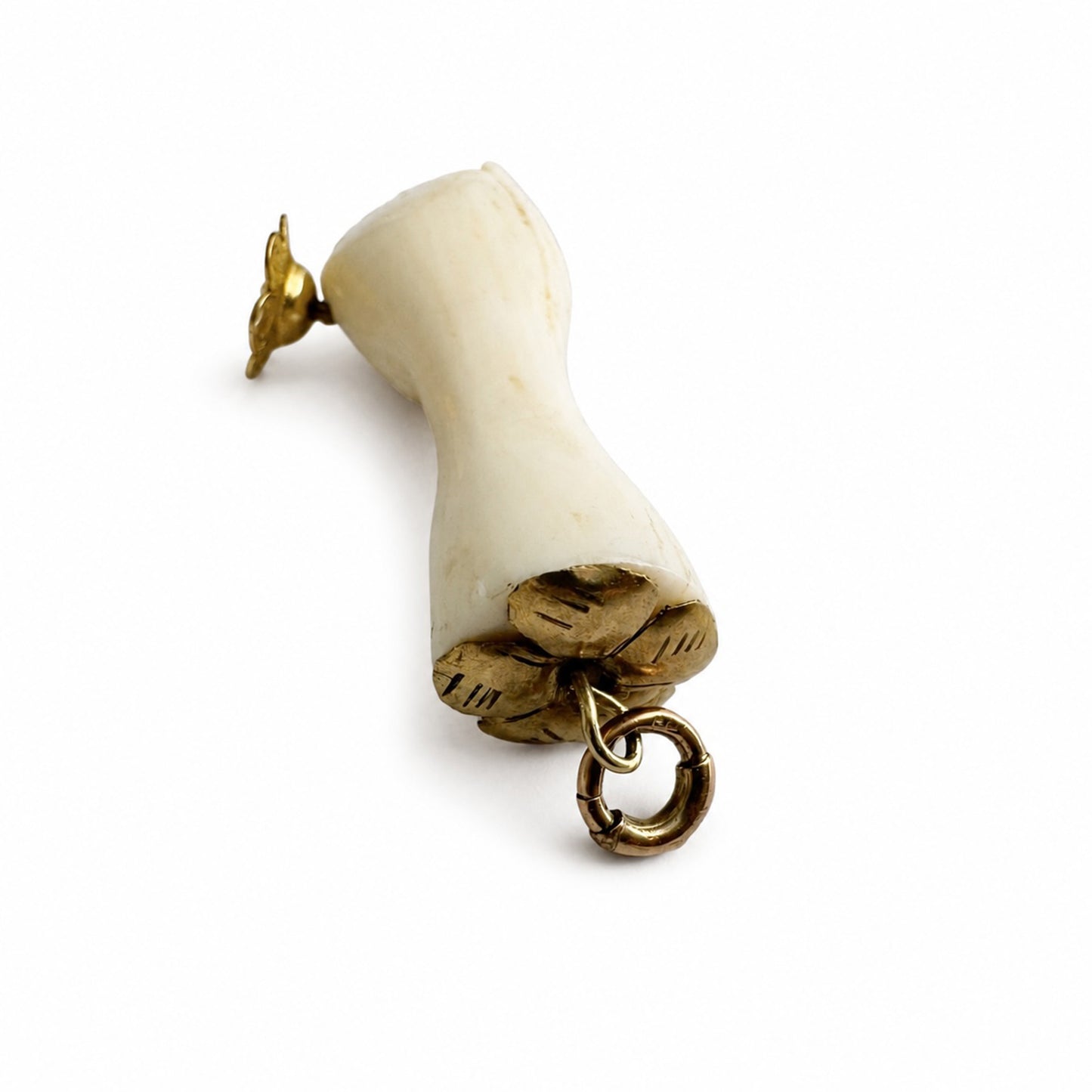 Vintage 9K Gold Bone Hand Pendant, Carved Pointing Hand Charm, Victorian Style Hand Amulet, Gold Flower Charm, Statement Pendant