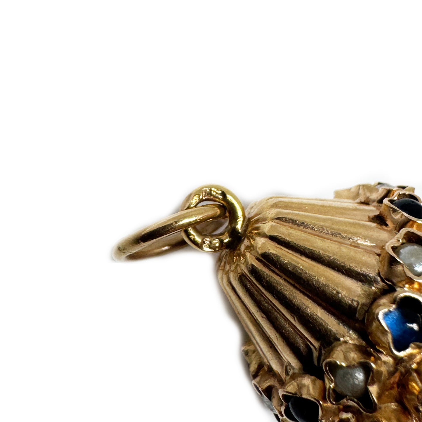 Antique Portuguese High Karat Gold Bouquet Cluster Charm Pendant, Boar Head Marked, 19.2k Gold