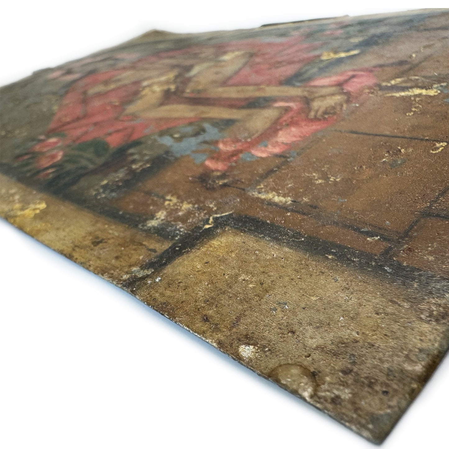 Antique Christ Mocked Painting on Tin Metal Panel, Ex Voto Religious Folk Art, 1891 Sacred Heart Icon, Primitive Catholic Devotional Art