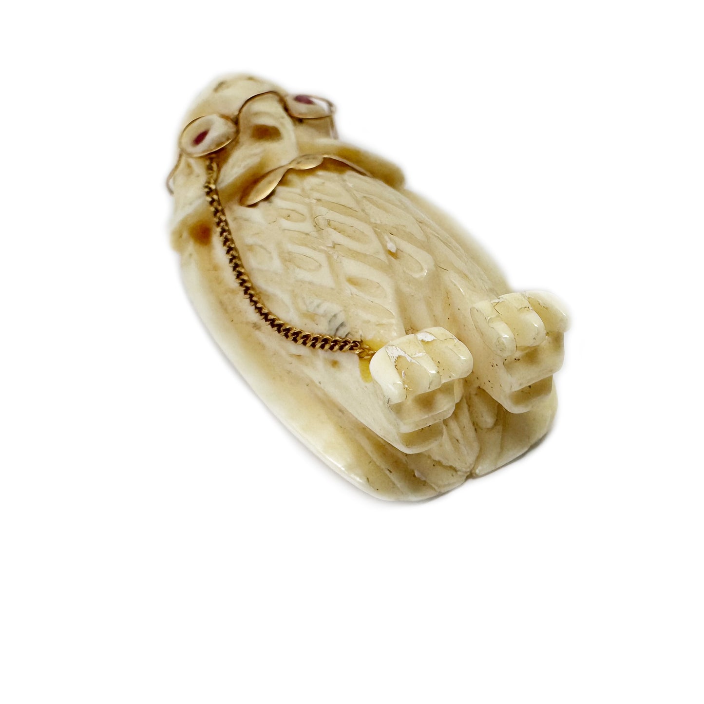 Vintage 14K Gold Owl Pendant With Glasses, Carved Bone Owl Charm, Ruby Eye Owl Necklace Pendant, Mid Century Novelty Jewellery, Wise Charm