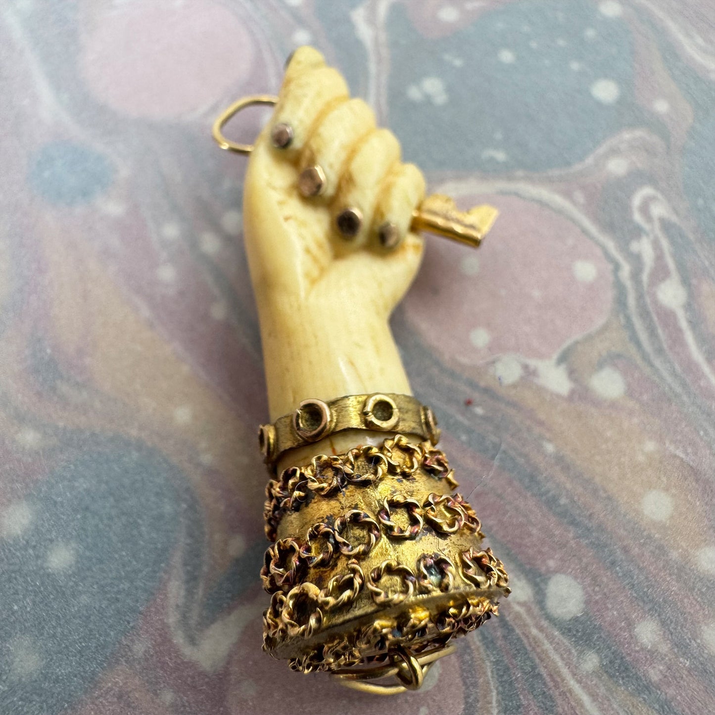 Antique 18K Gold Bone Figa, Victorian 1800s, Fist Hand Pendant, Key, Amulet, Mano Fico Pendant, Figa Charm, Evil Eye, Lucky