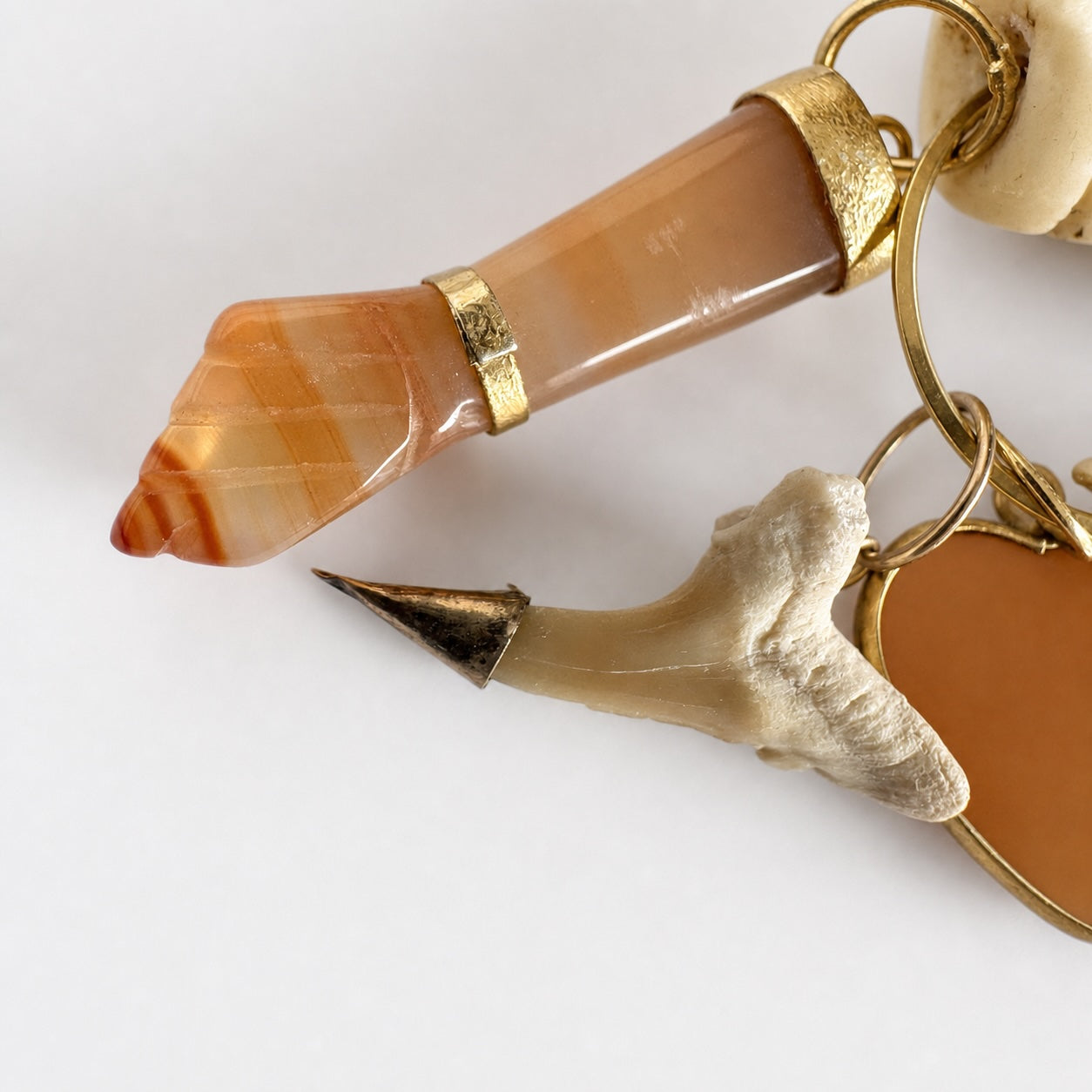 Vintage Bone Figa Talisman Pendant, Carnelian, Agate Pendant, Fist, Figa Charm, Cowrie Shel, Mano Fico, Amulet
