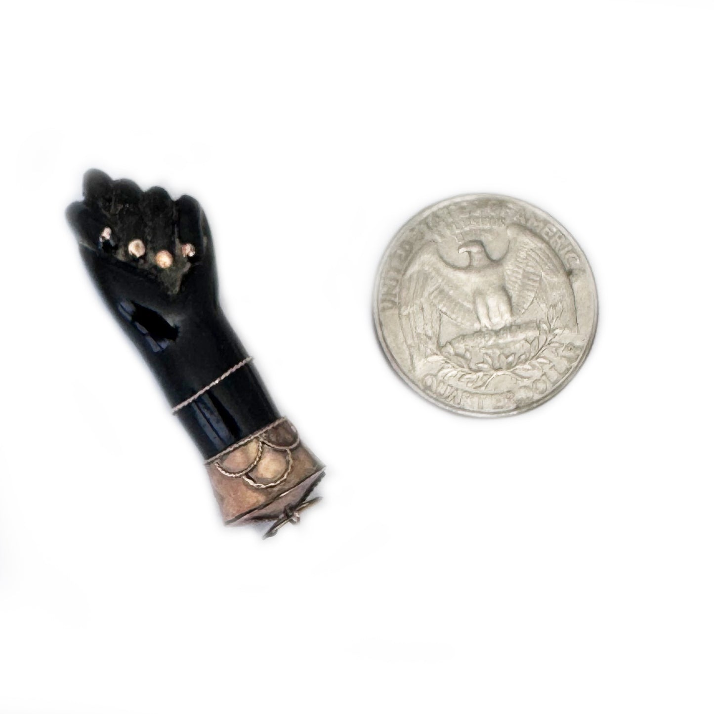 Vintage 9k Rose Gold Black Figa, 1940s Fist Talisman, Amulet, 9 ct Hand Pendant, Mano Fico, Figa Charm, Mano Figa, Evil eye