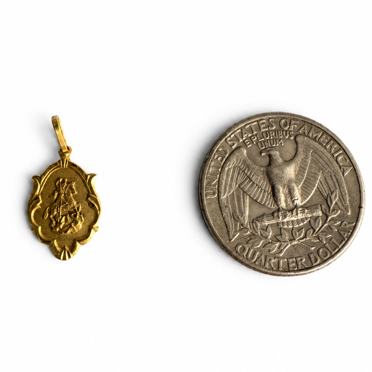 Vintage 18K Gold St George Medal, Saint George & Dragon Pendant, 1950s Catholic Religious Charm, 750 Gold