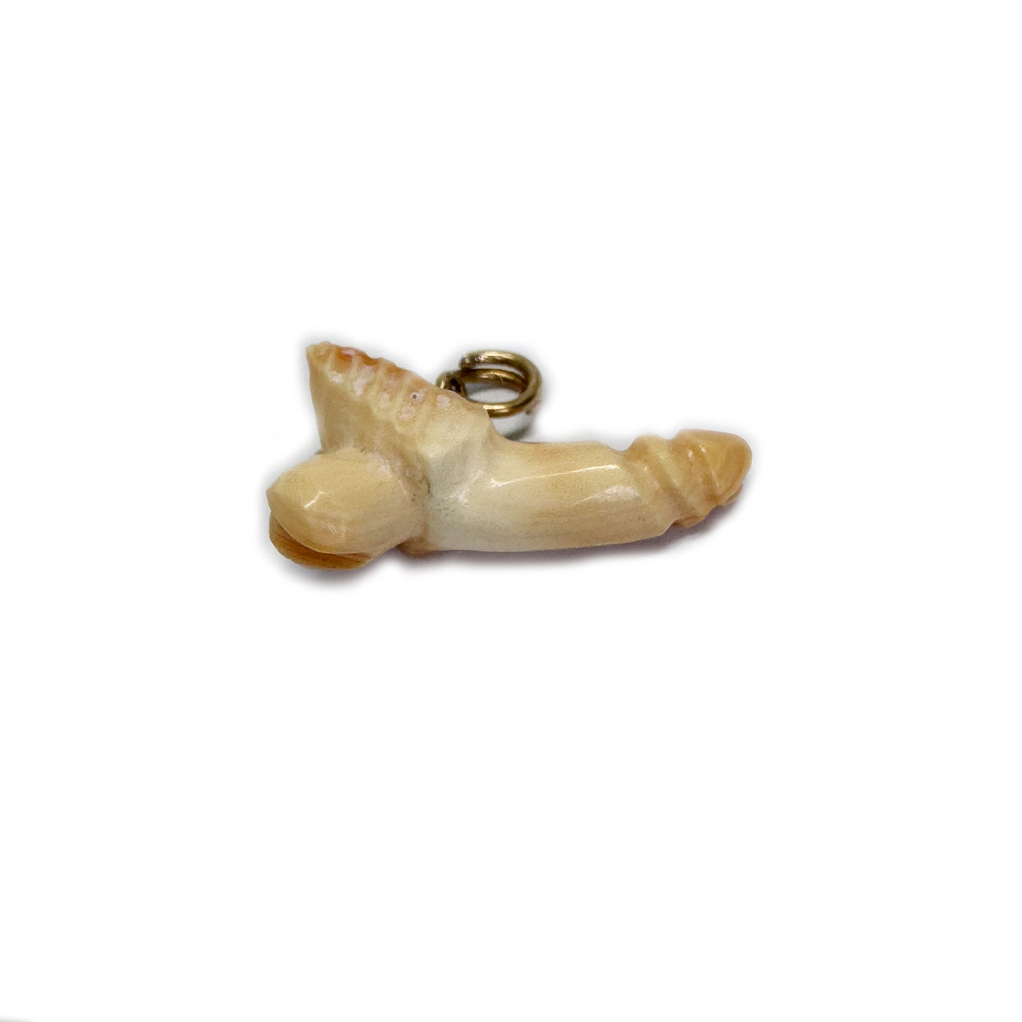 Vintage 14k Gold Shell Fascinus Amulet Pendant, Rare Italian Phallic Protection Talisman, Roman Revival Phallus Fertility Luck Charm