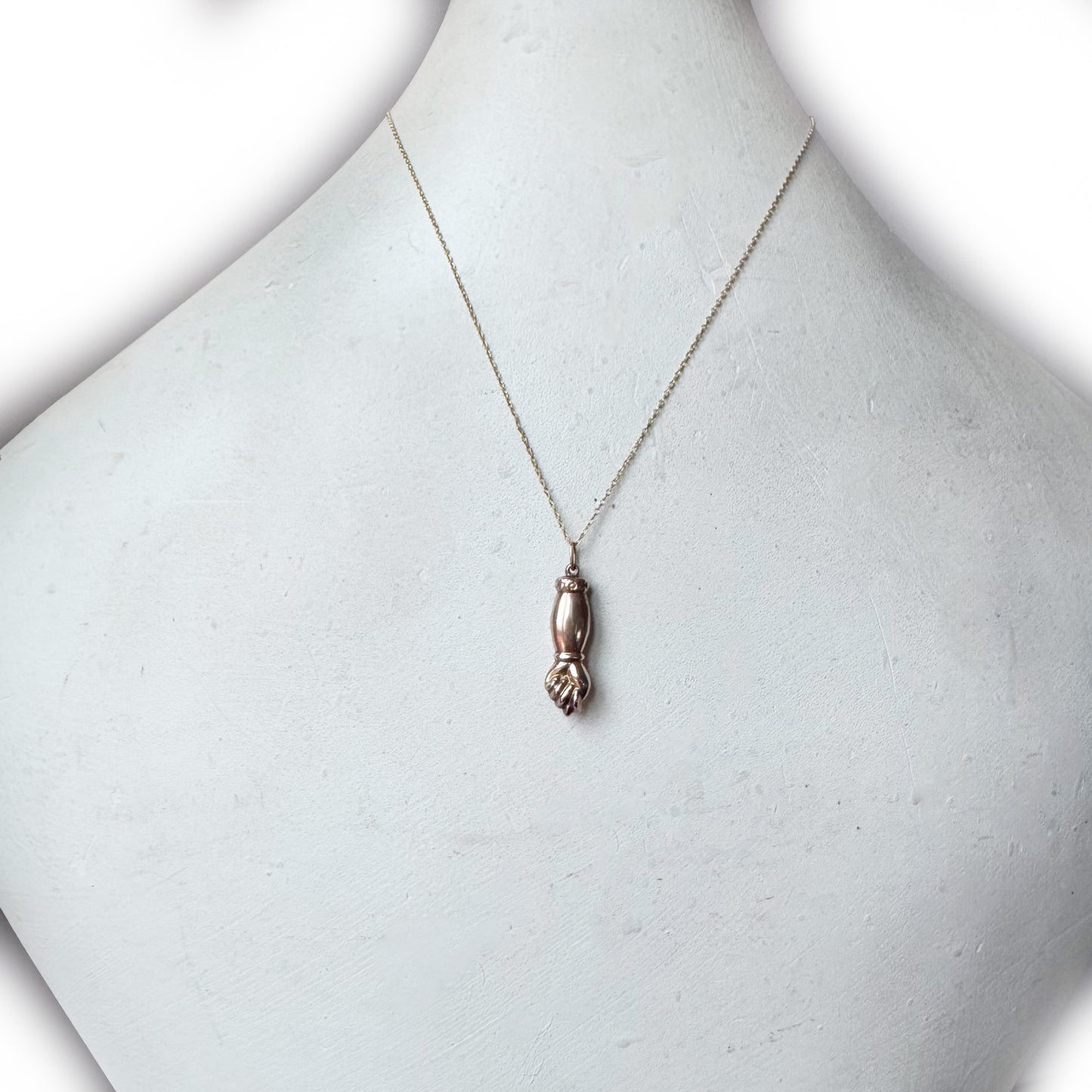 Antique 14k Rose Gold Figa Hand Pendant, Victorian Mano Fico Good Luck Amulet Charm,Protective Talisman, Warm Rose-Yellow Tone