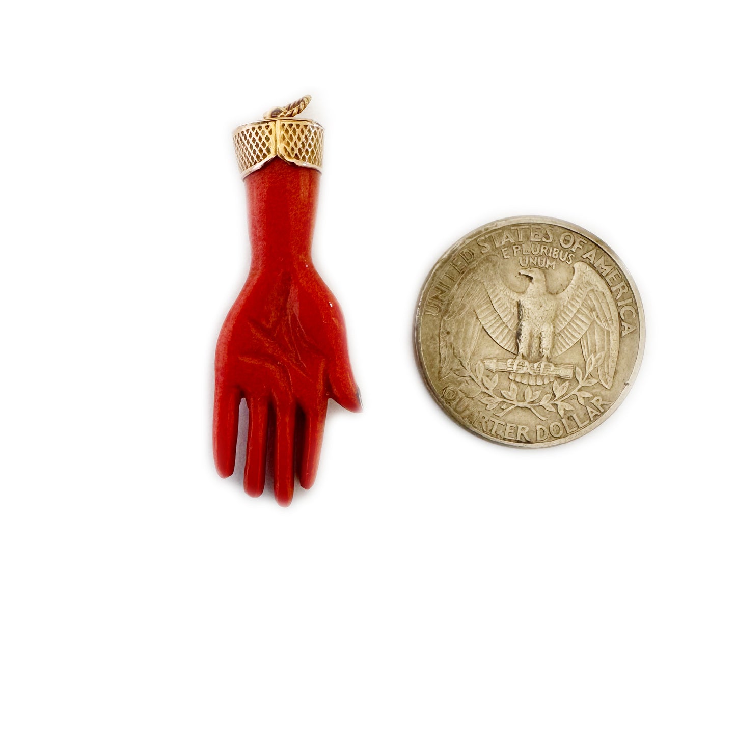 Antique 9k Gold Coral Celluloid Hand Charm, 1930s Hand Pendant, 9 ct Gold, Hand Jewelry, Antique Lucky Charm, Hand Charm, Figa Charm