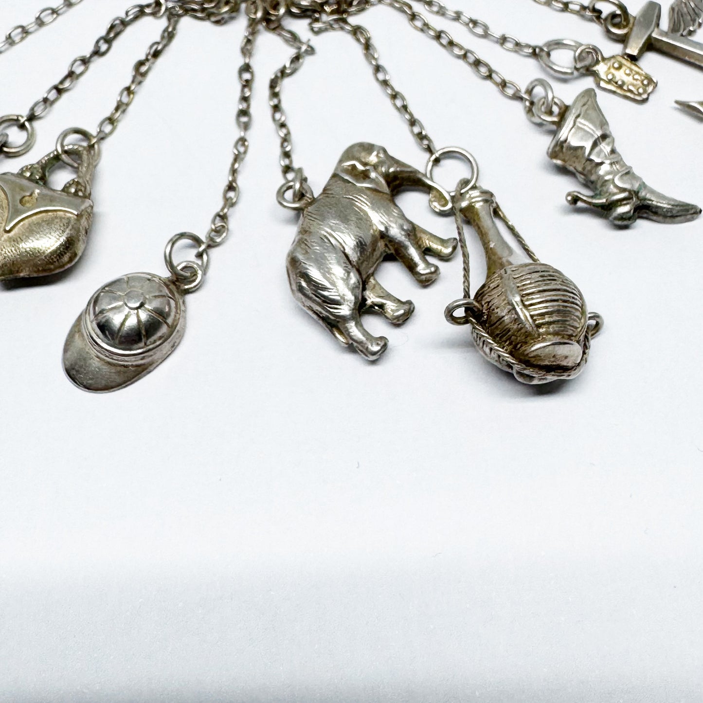 Vintage Silver Neapolitan Lucky Charm Pendant, 13 Talismans Italian Folk, Chatelaine