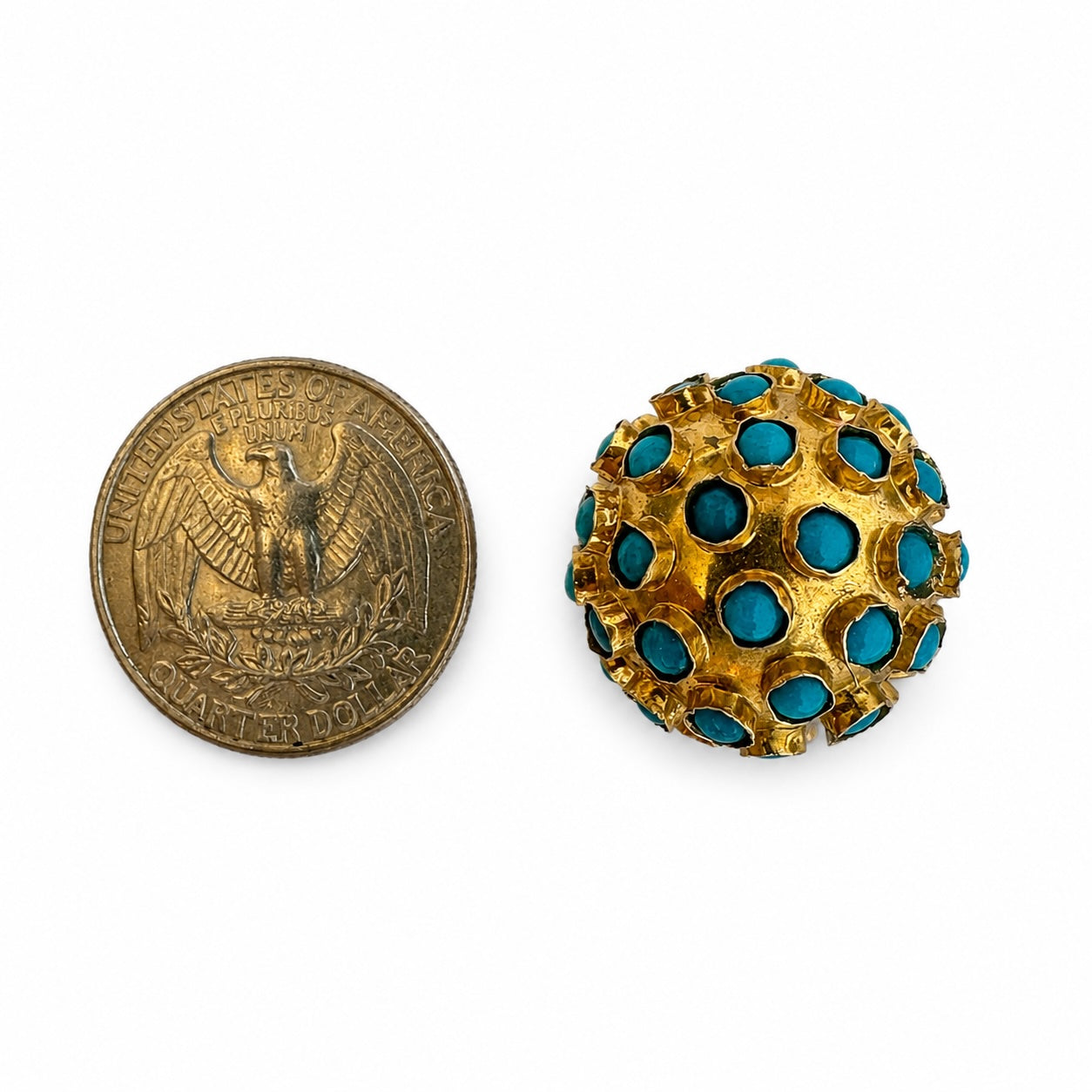 Vintage 9k Gold Sputnik Charm Pendant, Estate Turquoise 9 ct Orb Charm, 1960s Ball Charm, Turquoise Pendant 3d Sphere Charm