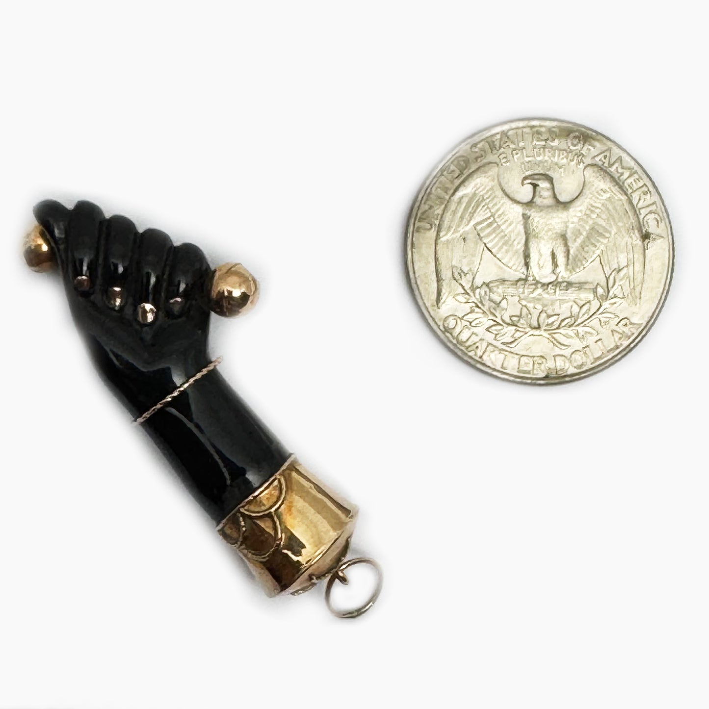 Antique 14k Gold Hand Charm Black Jet Mano Fico Victorian Amulet Figa Pendant