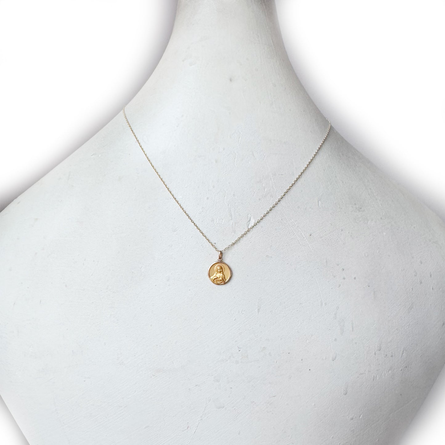 Antique 18k Gold Virgin Mary Medal, Immaculate Heart of Mary Pendant, 1920s Portuguese Religious Charm, Catholic Jewellery Gift