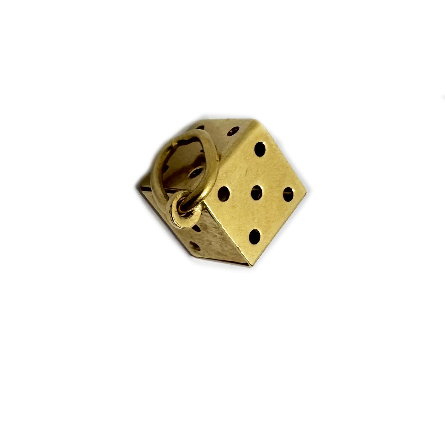 Vintage 18k Gold Dice Charm Pendant, Lucky Gambling Amulet, Cube, Retro Good Luck
