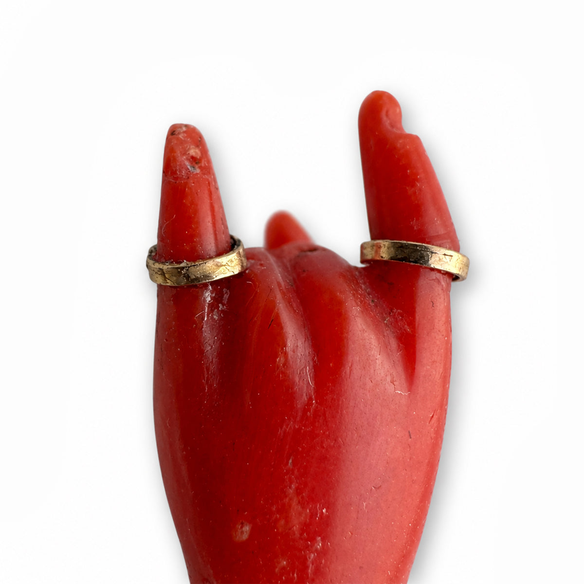 Antique 14k Coral Horned Hand, Natural Mediterranean Coral, Lucky Charm, Victorian, Figa Charm, Sign of Horn, Mano Cornuto, Evil Eye