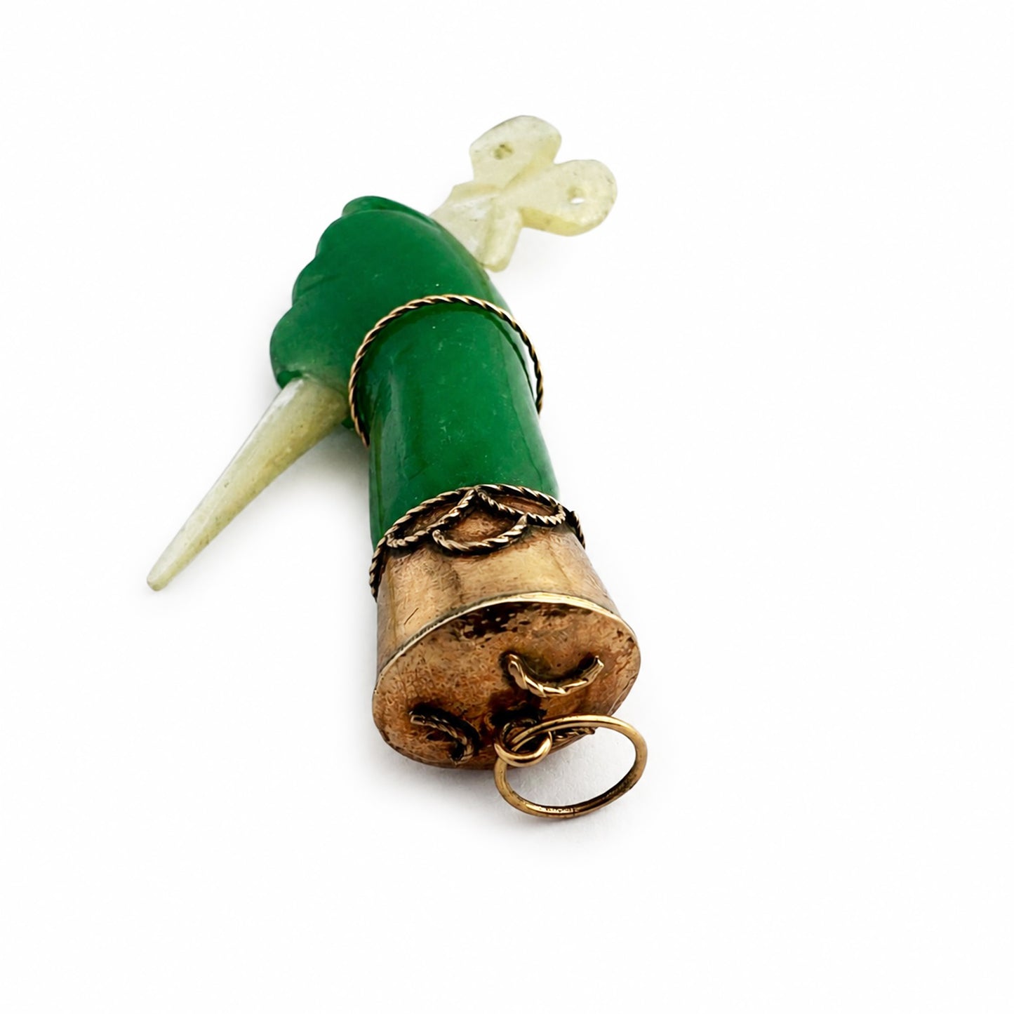 Vintage 14k Gold Green Figa Pendant, Mano Fico Lucky Charm, Mother of Pearl Scissors Charm, Protective Hand Amulet, 1950s Jewellery