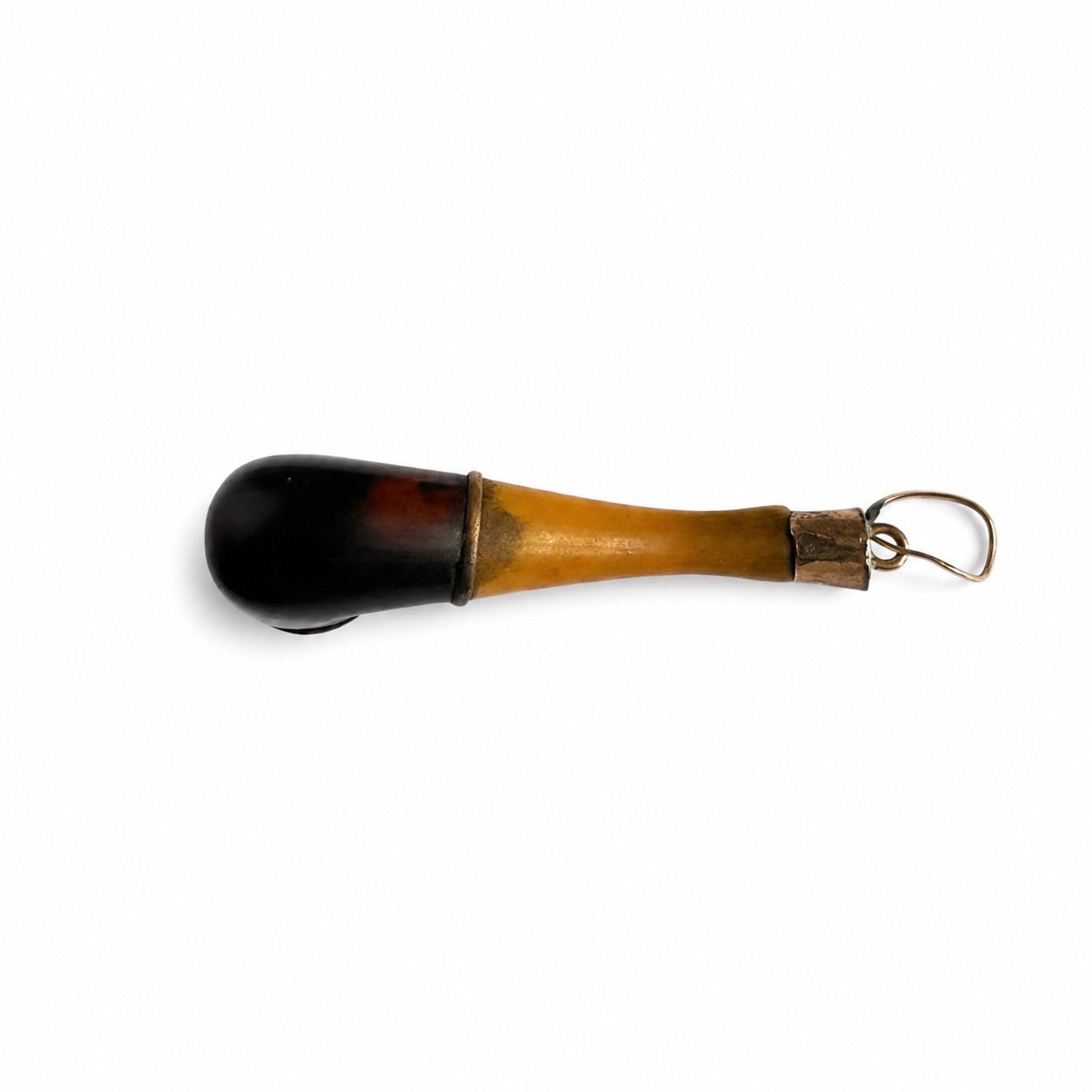 Vintage Stained Horn Pipe Charm Pendant 1950s, Gold Plated Tobacco Pipe Fob Miniature, Smoking Pipe Charm Gent Gift