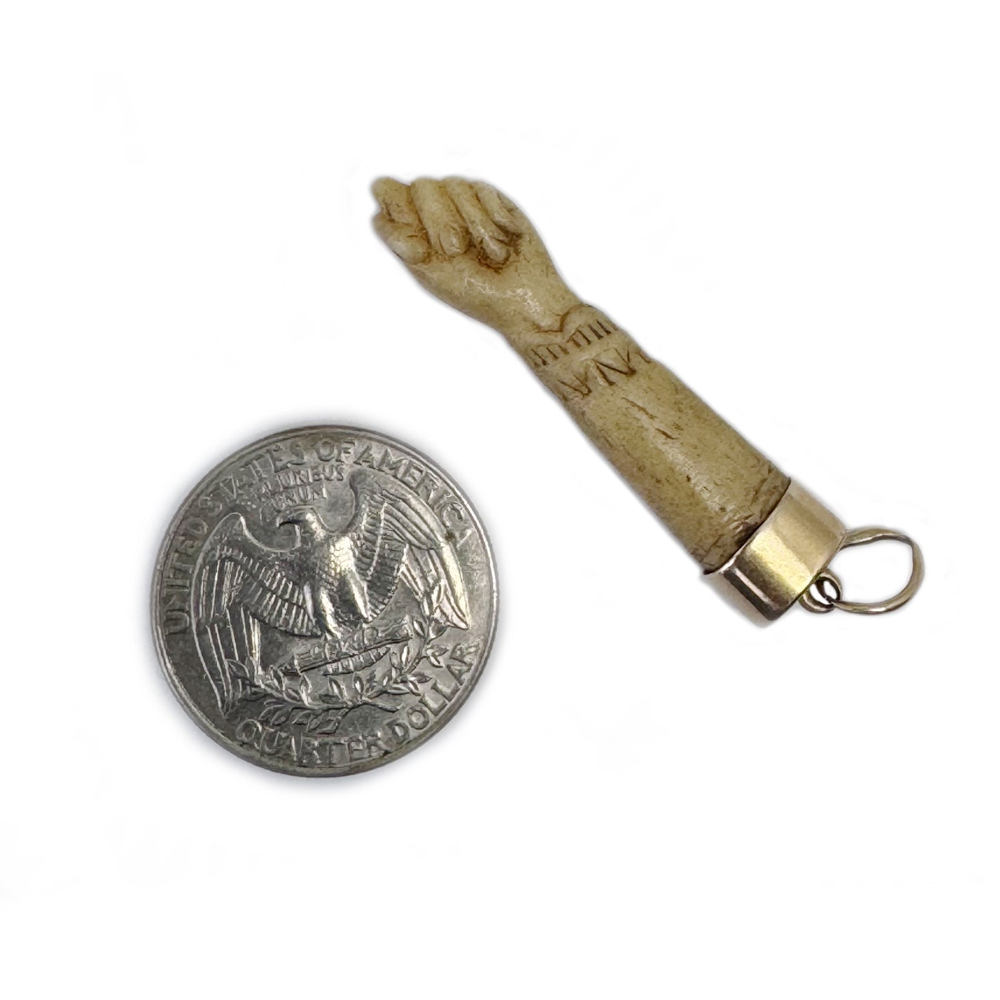 Antique Victorian Figa Pendant 18k Gold, Carved Bone Mano Fico,  Lucky Figa Charm 1800s