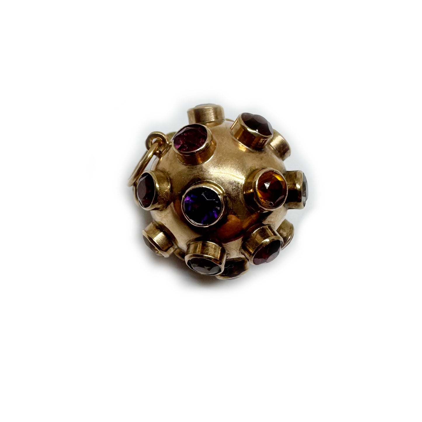 Vintage 14k Rose Gold Sputnik Charm: Mid-Century Gemstone Pendant