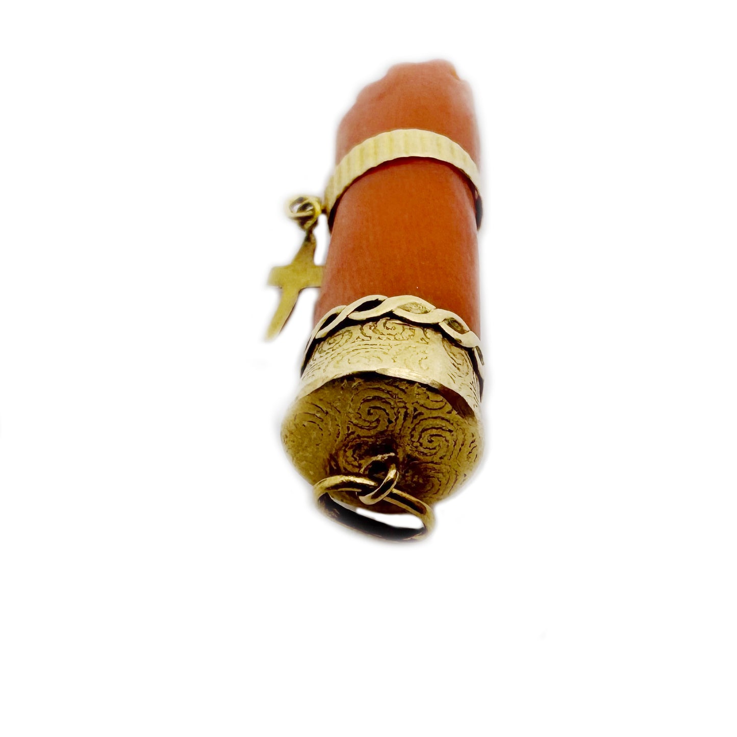 Antique 18k Gold Coral Figa Pendant, Victorian Mano Fico Charm, Mediterranean Amulet,  Lucky Hand