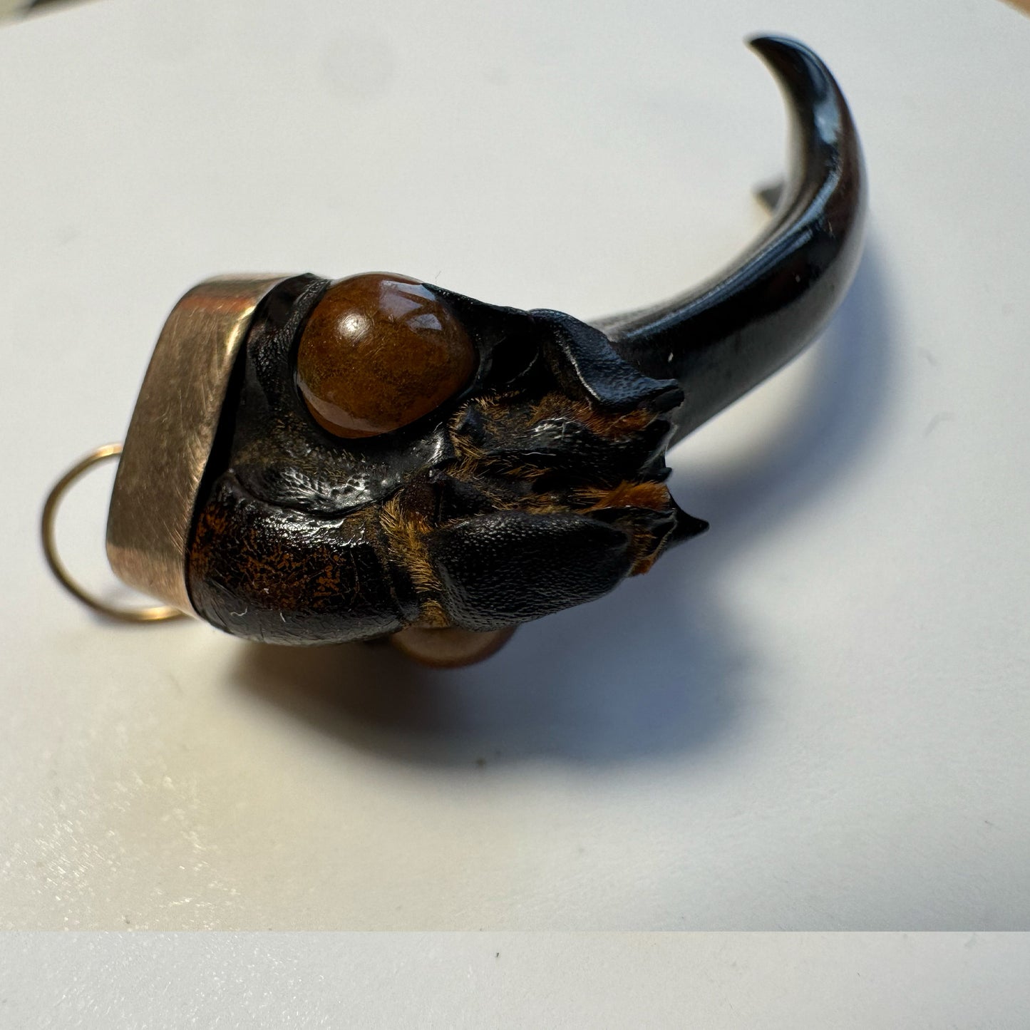 Vintage 9k Gold Stag Beetle Horn Charm: Cyclommatus Metallifer Insect