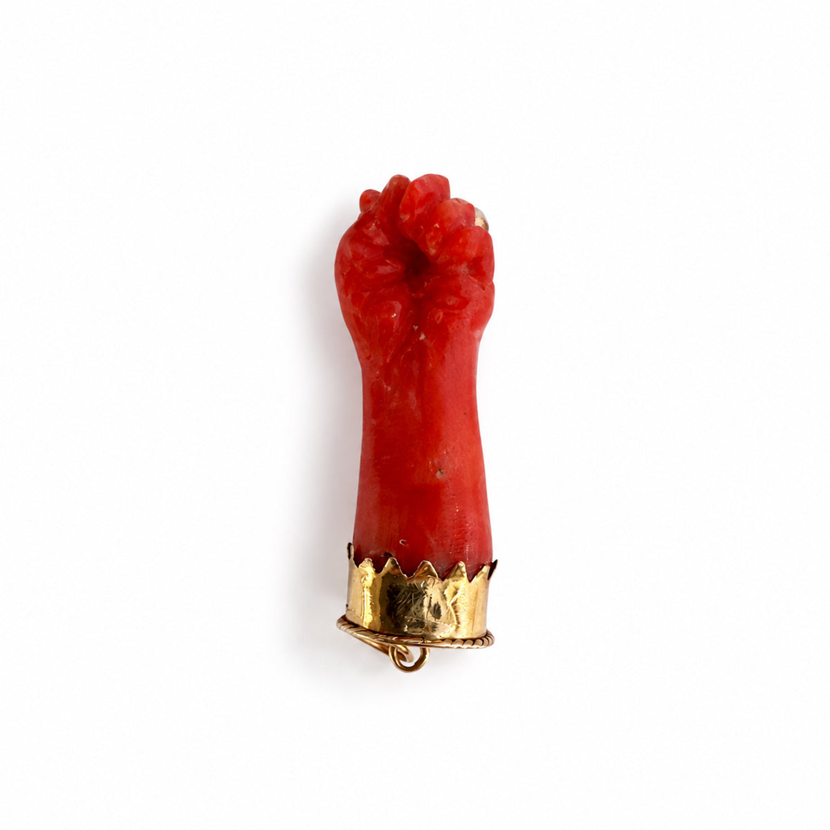 Antique Victorian 18k Gold Coral Figa Hand Pendant, 18 ct Gold & Coral Mano Fico Amulet, Lucky Talisman, Evil Eye Protection, Figa Charm