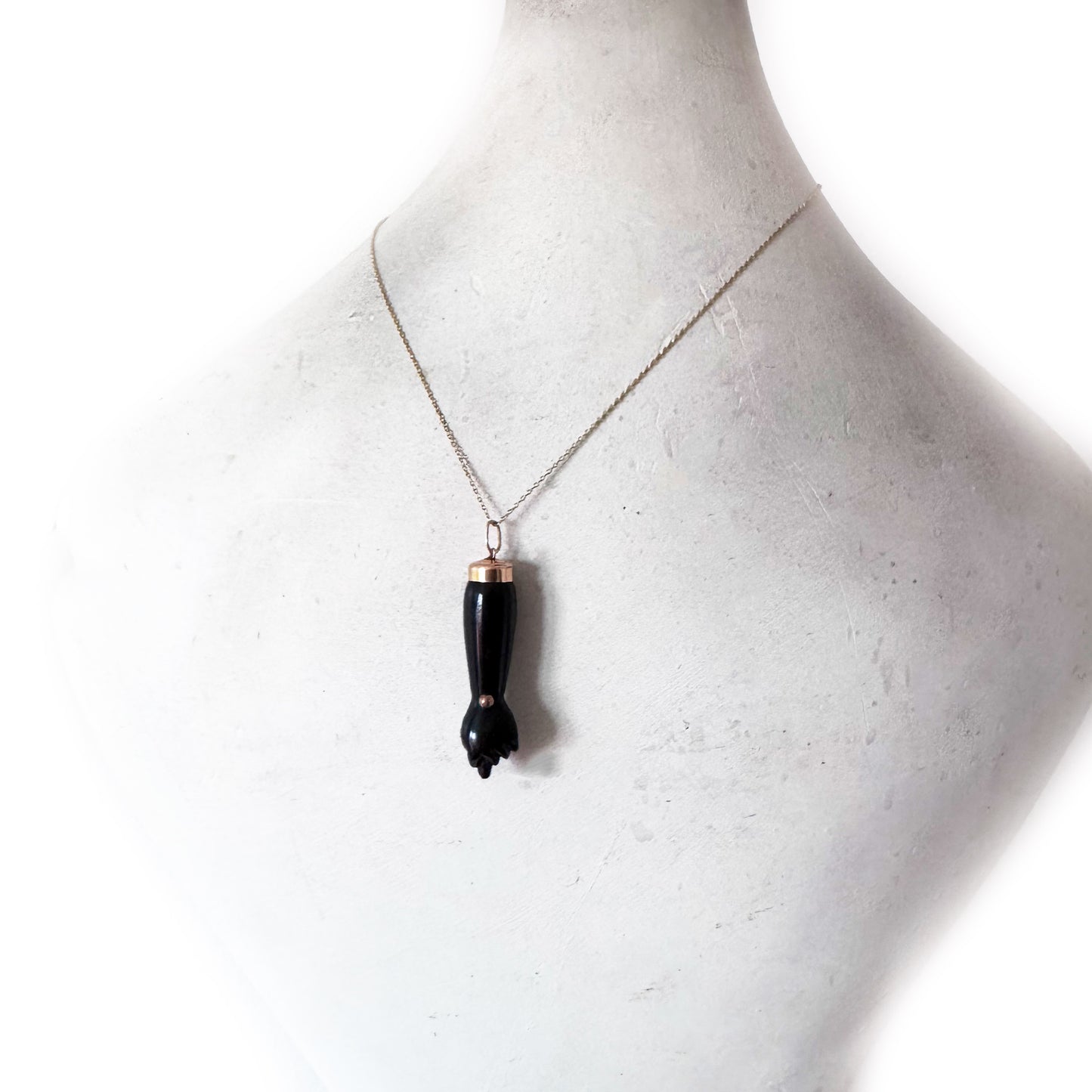 Vintage 14k Gold Black Figa Pendant, Large Mano Fico Lucky Charm, 1950s Gold Fist Amulet, Evil Eye Protection Talisman, Statement Charm