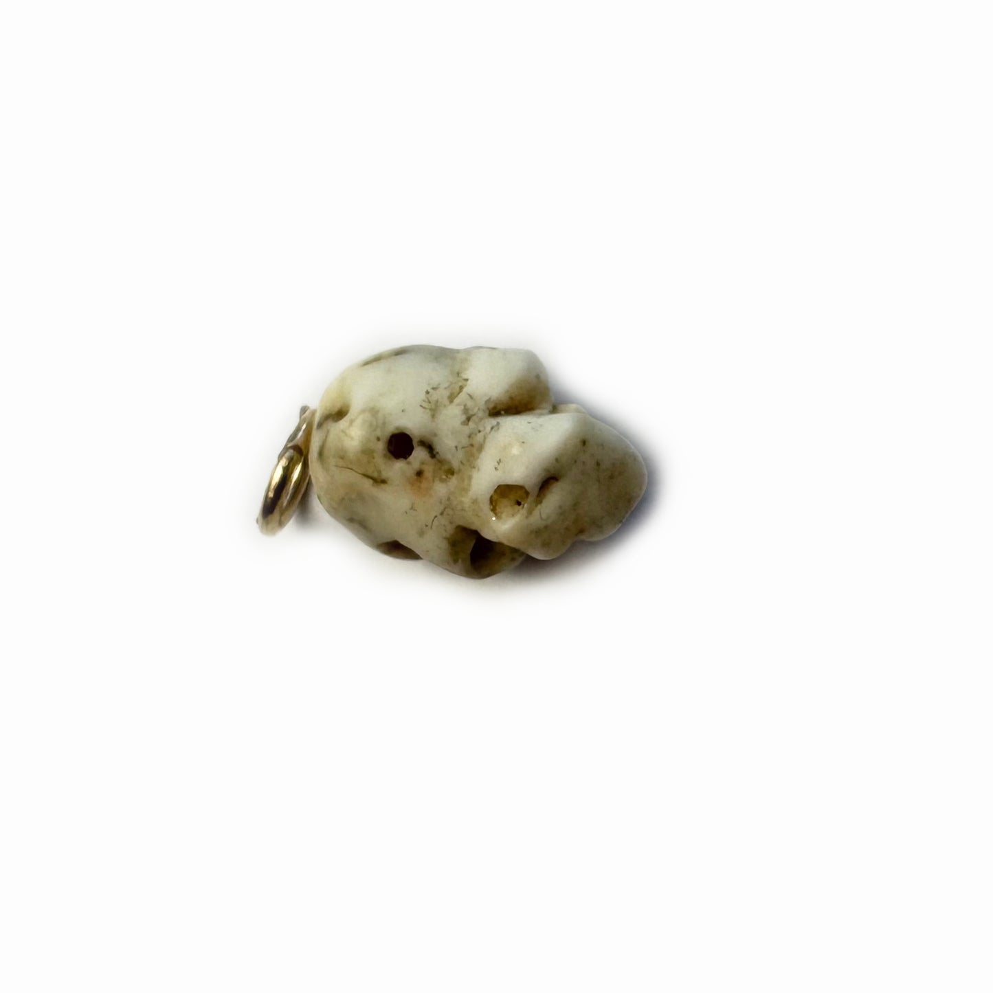 Antique 9k Gold Skull Pendant, Victorian White Coral Memento Mori Charm, Hand Carved Skull, 1800s Neapolitan Italy, 19th Century Jewelry