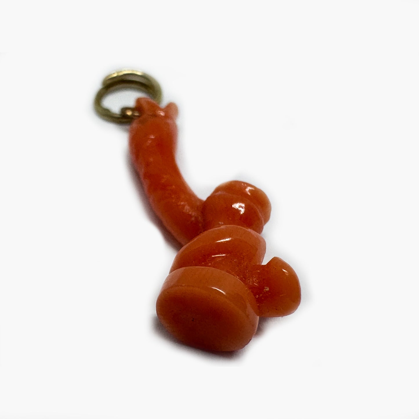 Antique Mediterranean 9k Gold Coral Serpent Pendant, 9ct Gold Talisman Charm, Carved Coral Mythical Creature, Protective Amulet