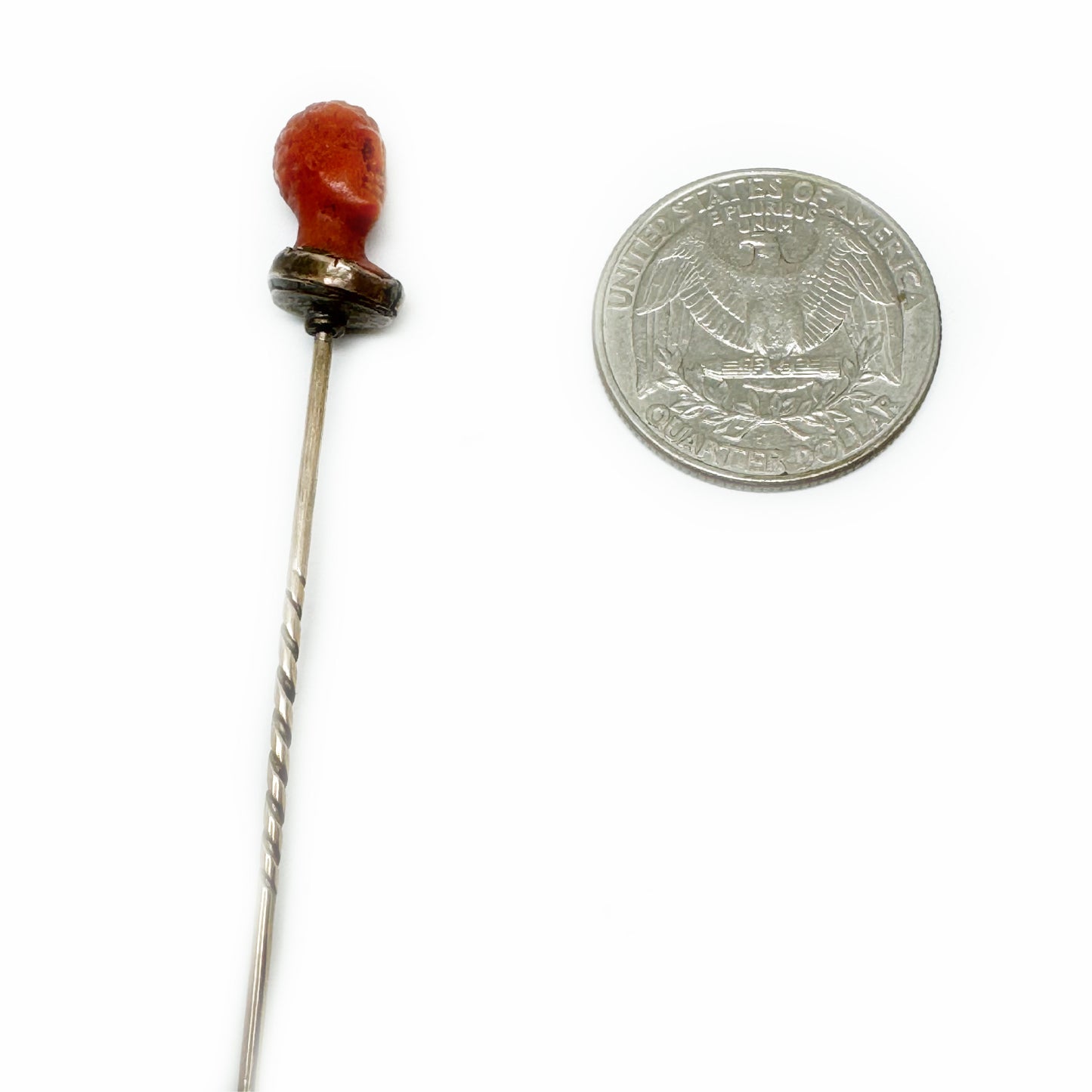 Carved Coral Head Stick Pin, Antique Victorian 9k Gold Collar, Roman Style Bust