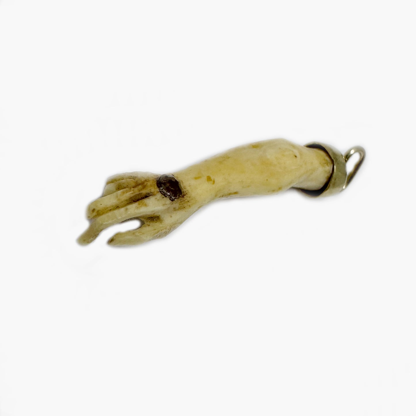 Antique 18K Gold Bone Arm Pendant, Victorian Hand Pendant, Stigmata Pierced Nail, 1800 Figa Charm, Christ, Anatomy, Body Part
