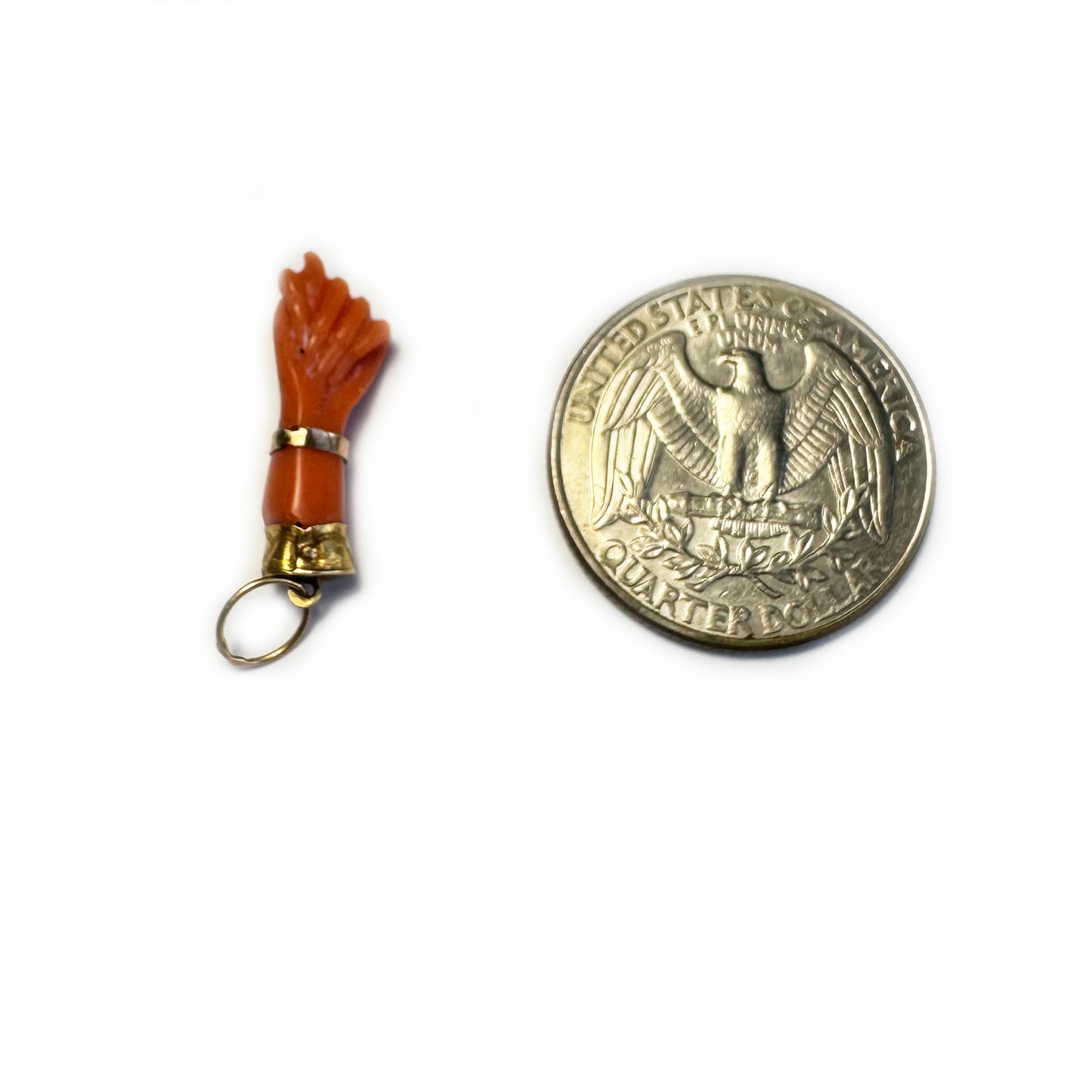 Antique 18K Coral Figa, Victorian Mediterranean Natural Coral Hand, Amulet Pendant, 18 ct Gold, Figa Charm, 1800s Mano Fico, Evil Eye Charm