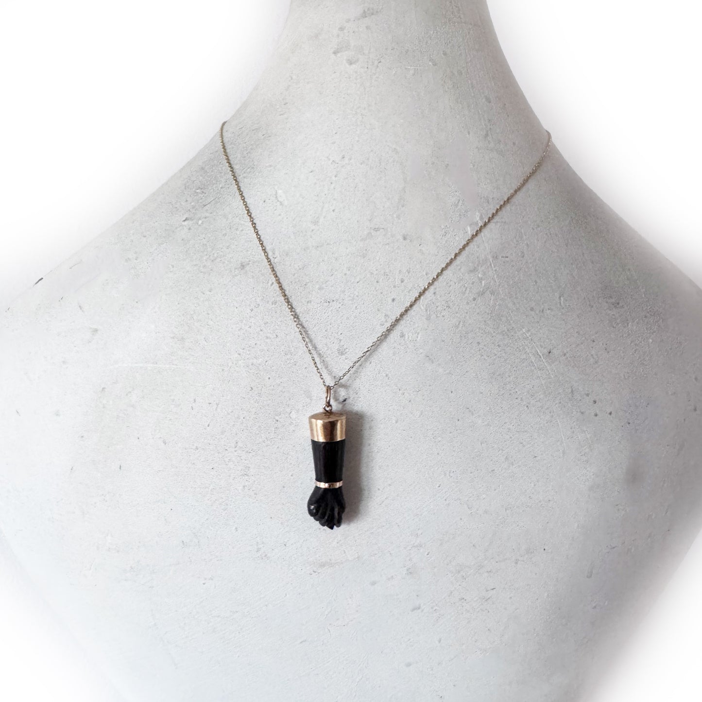 Vintage 14k Gold Horn Figa Pendant, 1950s Mano Fico Lucky Charm, Dark Horn Amulet, Evil Eye Protection Talisman, Antique Gold Charm