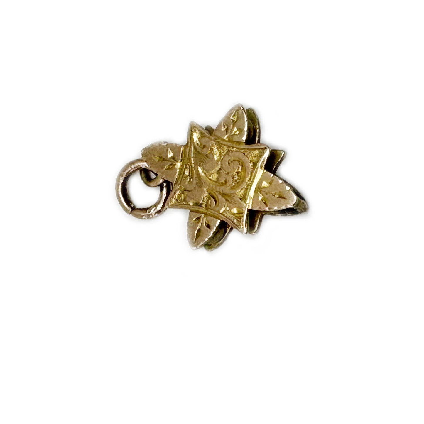 Antique 9k Gold Star Charm, Victorian 9ct Gold Star Pendant, 8 Sides Star Fob, Engraved Gold, Embellished Solid Gold Jewelry, Star Jewellery