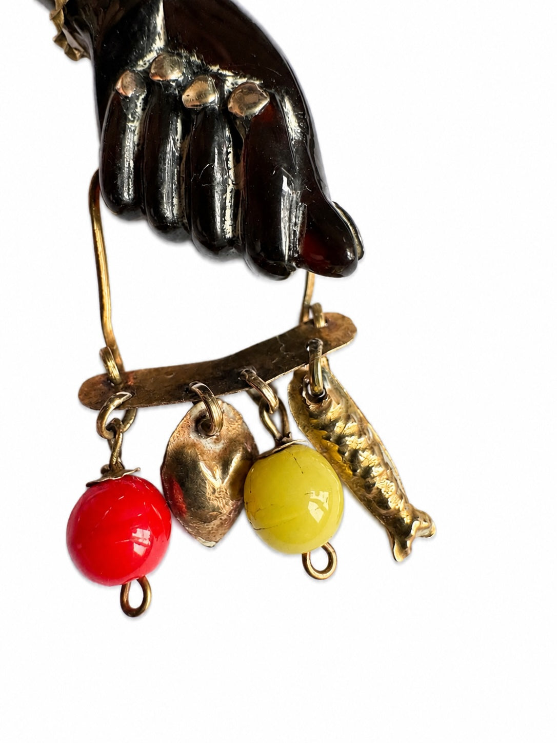 Antique 14k Gold Figa, Stained Horn, Charms, Figa Charm, Mano Fico, Fist, Lucky Charm, Amulet, Talisman, 14 ct Gold, Figa Pendant, Evil Eye