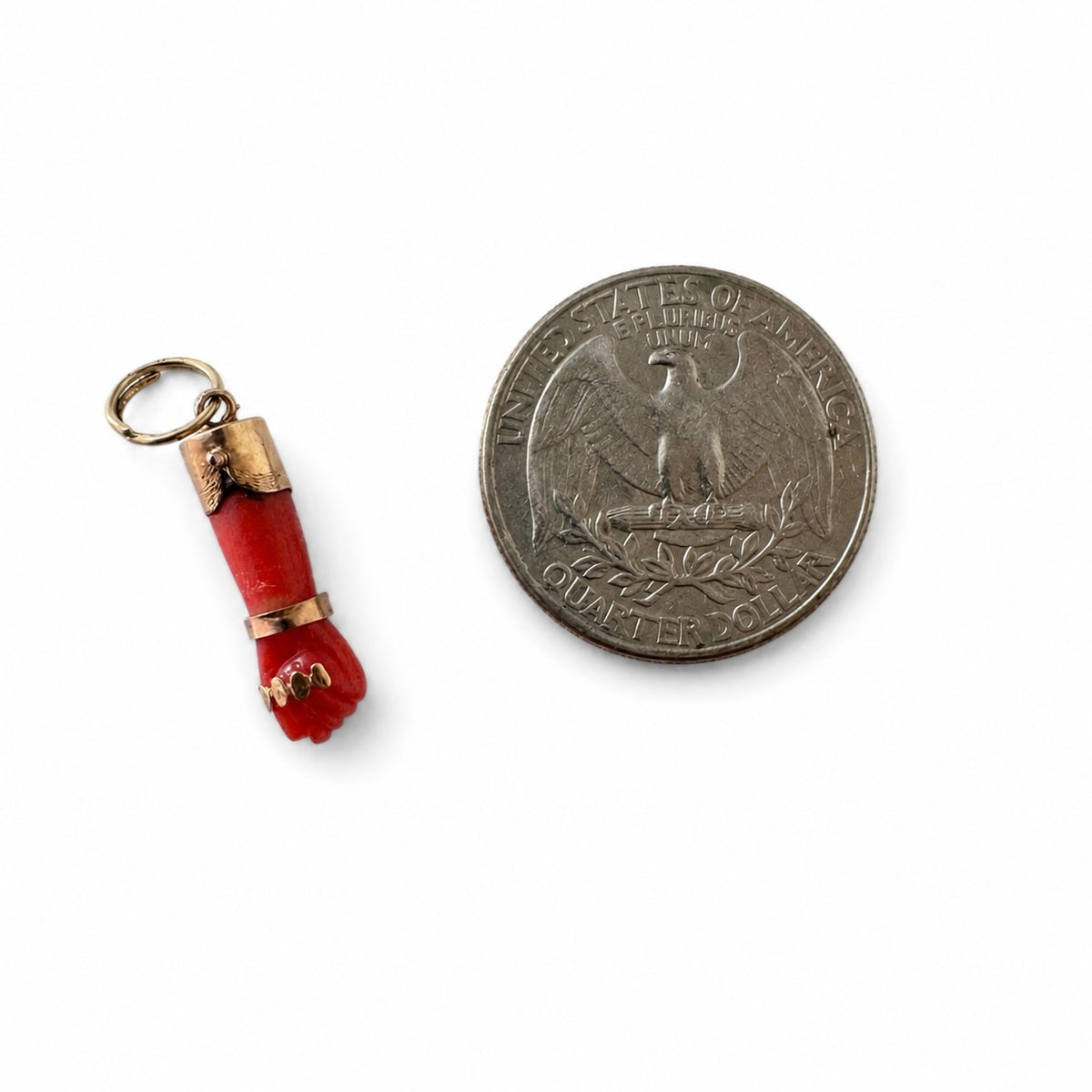 Antique Coral Figa Pendant, 9k Gold Mano Fico Charm, Natural Coral Hand Amulet, Edwardian Lucky Fist Pendant, Protective Talisman