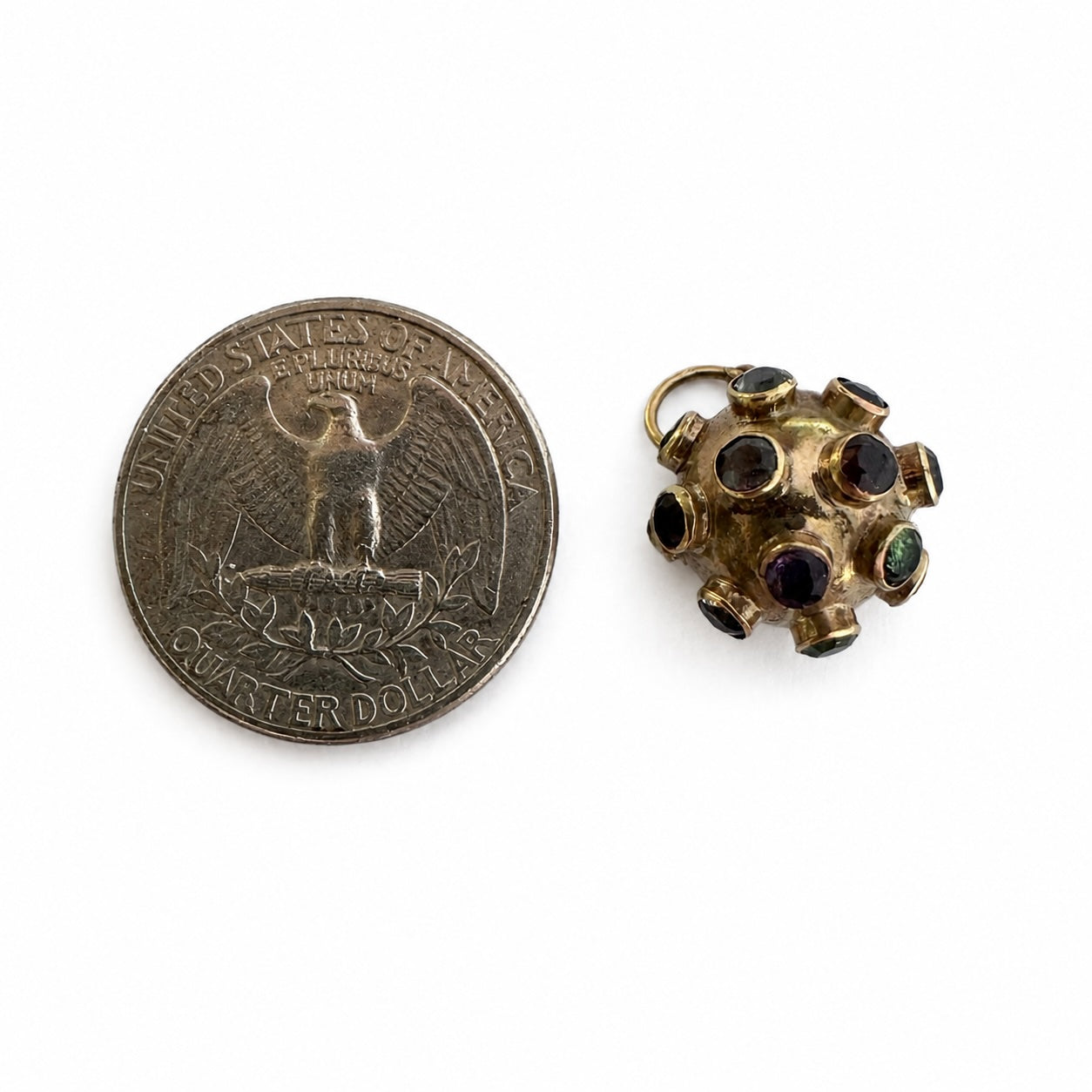 Vintage 14k Gold Sputnik Charm Pendant, Atomic Age Gemstone Orb, Mid Century Space Age Jewelry, Celestial Globe 1950s Modernist Pendant